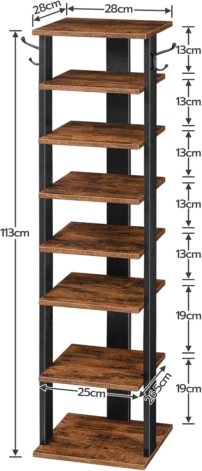 Signature Home Schoenenrek 8 Laags – Smal Schoenenrek met 2 Haken – Ruimtebesparende Schoenenkast – Stevig Schoenenopbergrek met 8 Niveaus – Schoenen Organizer voor Hal, Entree, Woonkamer en Slaapkamer