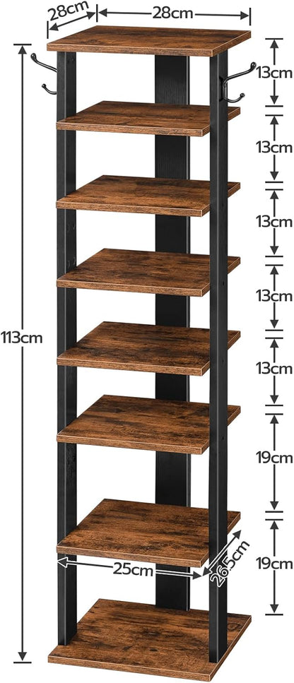 Signature Home Schoenenrek 8 Laags – Smal Schoenenrek met 2 Haken – Ruimtebesparende Schoenenkast – Stevig Schoenenopbergrek met 8 Niveaus – Schoenen Organizer voor Hal, Entree, Woonkamer en Slaapkamer
