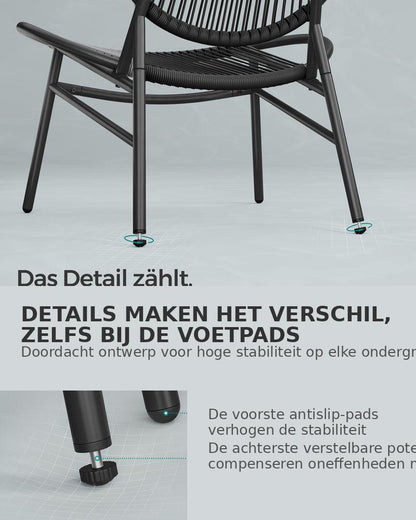 Signature Home Balkonset 3-delig – Bistroset met Tafel en 2 Stoelen, Balkon Meubels, Tuinset in Inktzwart