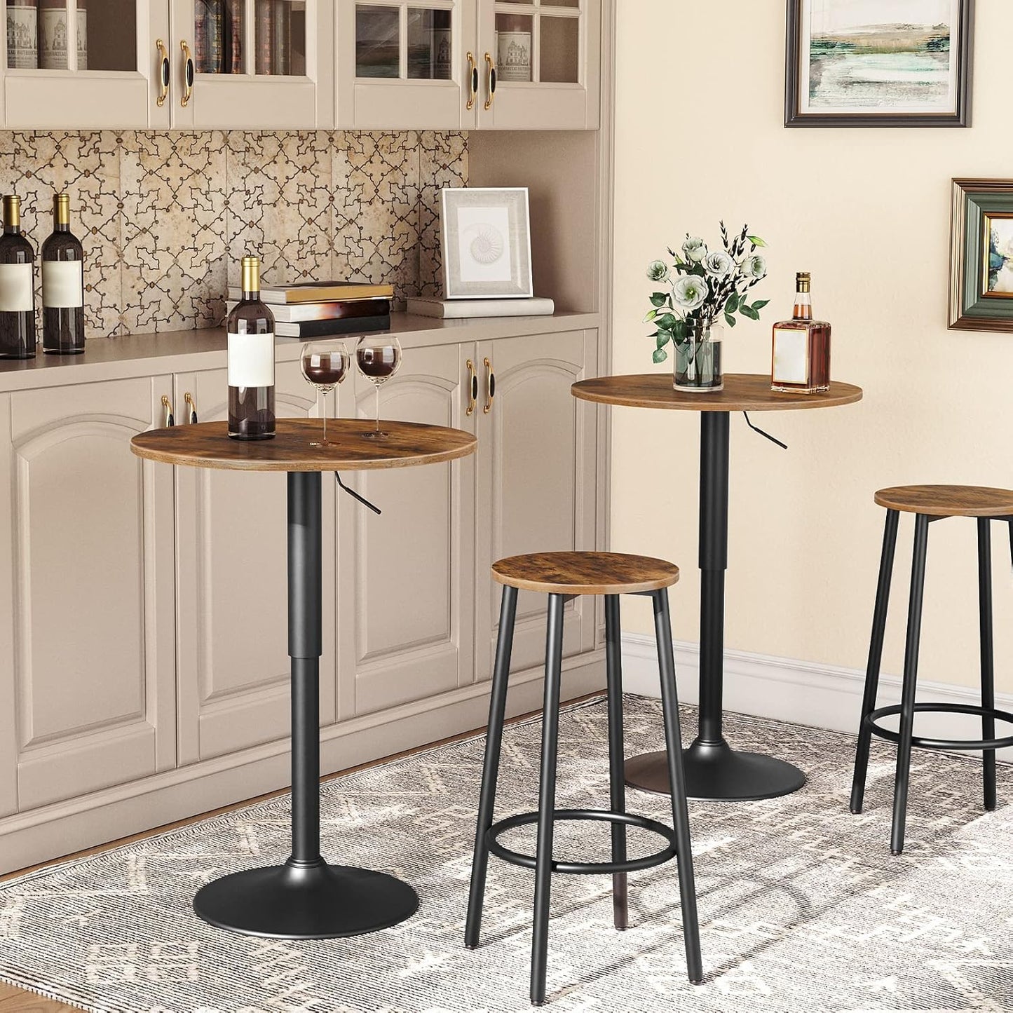 Signature Home Barkrukken Set van 2 – Ronde Ontbijtkrukken met Voetensteun, Stevig Metalen Frame, Industriële Barkrukken voor Keuken, Eetkamer, Bar en Feest, Rustiek Bruin