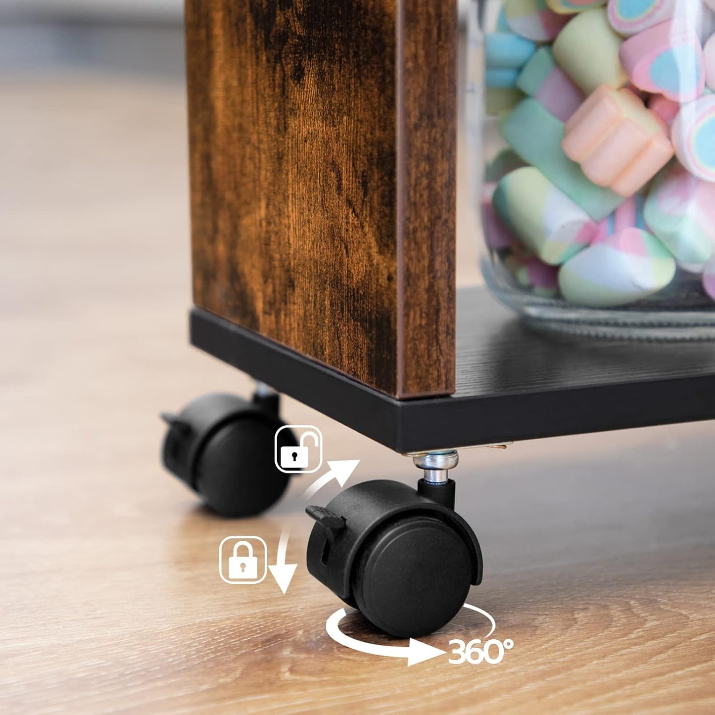 Signature Home Smalle Keukentrolley 4-Laags – Verrijdbare Serveerwagen 45 x 15 x 80 cm – Keukenrek met 360° Draaibare Wielen en Opstaande Randen – Opbergtrolley voor Keuken, Badkamer & Woonkamer – Donkerbruin