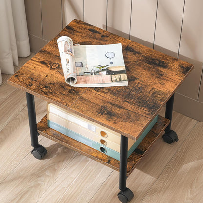 Signature Home Printertafel op Wielen – 2-Laags Printerstandaard met Opbergplank – Verrijdbaar Printerrek met Vergrendelbare Wielen – Stevig Metalen Frame – Industrieel voor Kantoor & Thuis