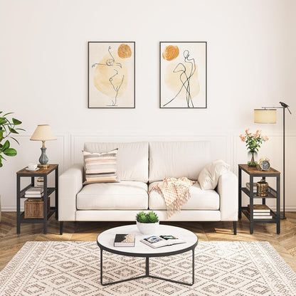 Signature Home 3-Laags Bijzettafel / Nachtkastje met 2 Verstelbare Schuine Planken – Smalle Salontafel met Opbergruimte voor Kleine Ruimtes, Hal, Woonkamer en Slaapkamer – Vintage Bruin/Zwart