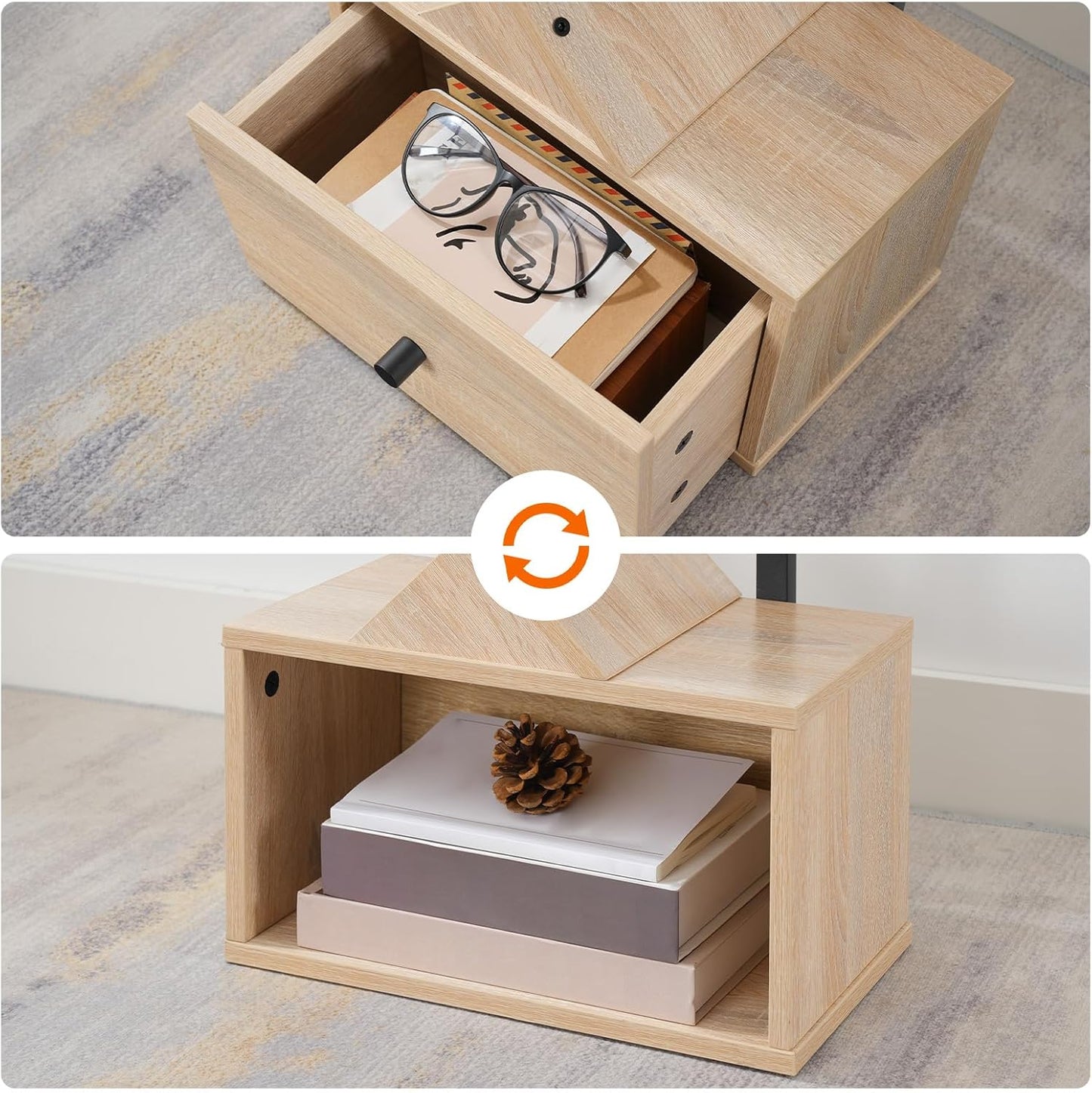 Signature Home 9-Laags Boekenkast met Lade – Vrijstaande Boomvormige Boekenkast, DVD- en Opbergrek voor Woonkamer, Slaapkamer en Kantoor – Naturel Hout & Zwart**