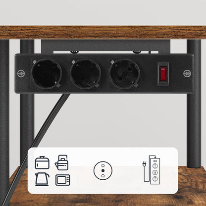 Signature Home Keukenrek met Stopcontacten – Magnetronrek met 5 S-Haken – Staand Keuken Opbergrek met Planken – Bakkersrek en Magnetronstandaard – Industrieel Keukenmeubel voor Keuken en Woonkamer – 38 x 90 x 86 cm – Vintage Bruin/Zwart