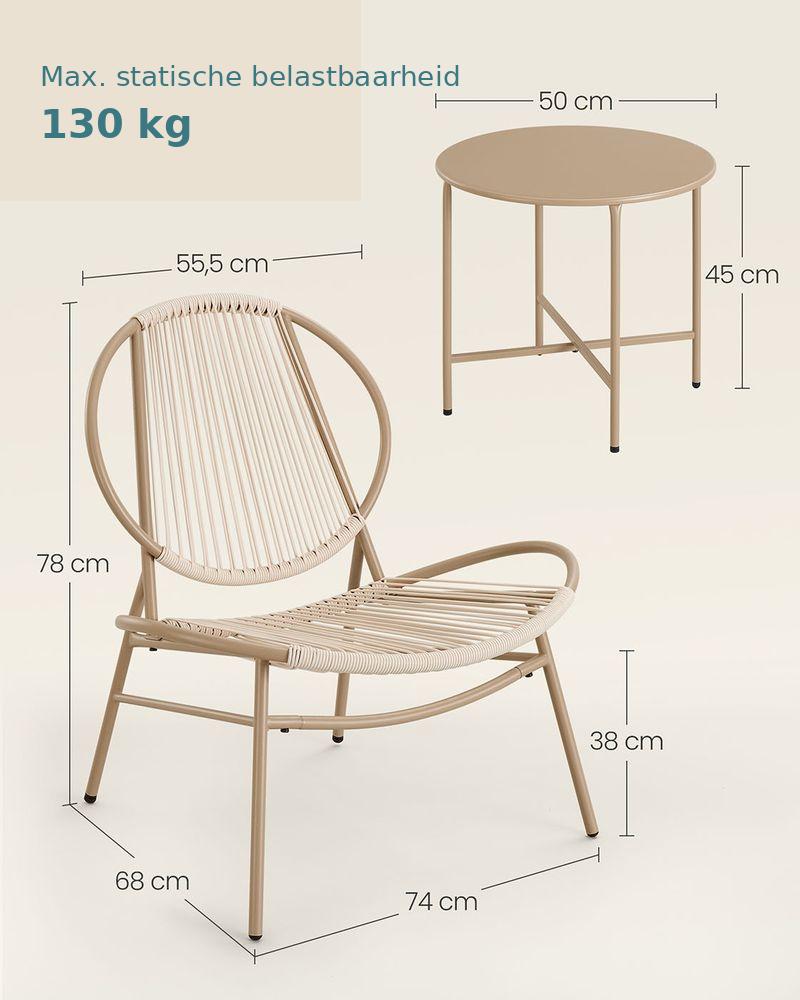 Signature Home Balkonset 3-delig – Bistroset met Tafel en 2 Stoelen, Balkon Meubels, Tuinset in Camel Bruin