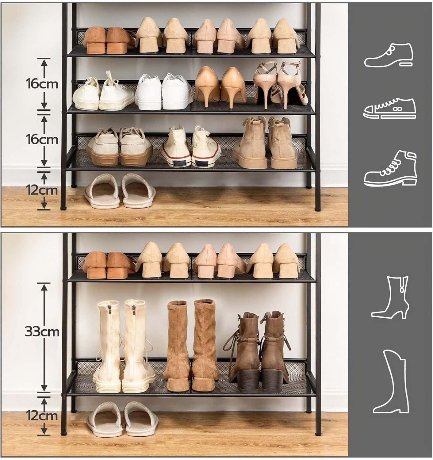 Signature Home Schoenenrek 5 Laags – Verstelbare Schoenenbank met Vlakke en Kantelbare Planken – Stevig Metalen Schoenenrek – Industrieel Schoenenrek voor Hal, Entree, Gang en Slaapkamer