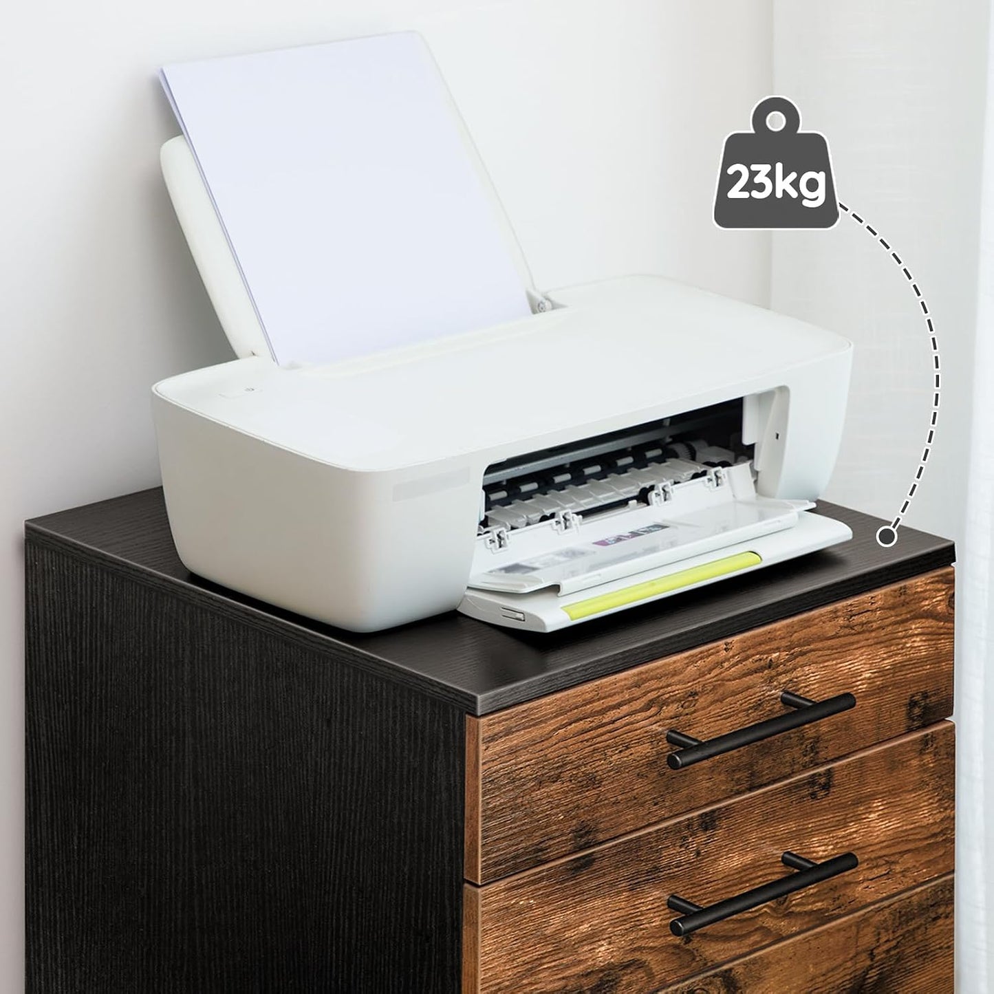Signature Home Archiefkast met 5 Laden – Verrijdbare Rolcontainer – Houten Ladekast voor Kantoor – Opbergkast met Metalen Frame – Industriële Stijl – Eenvoudige Montage – Vintage Donkerbruin/Zwart