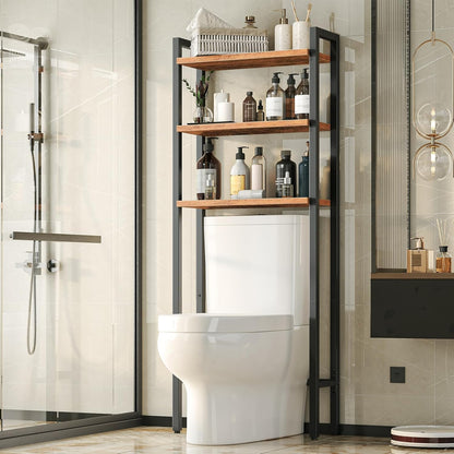 Signature Home Toiletkast / Badkamerrek met 3 planken, Wasmachinerek, Multifunctioneel industrieel rek, Retrostijl, Ruimtebesparend, Eenvoudig te monteren, Donkerbruin