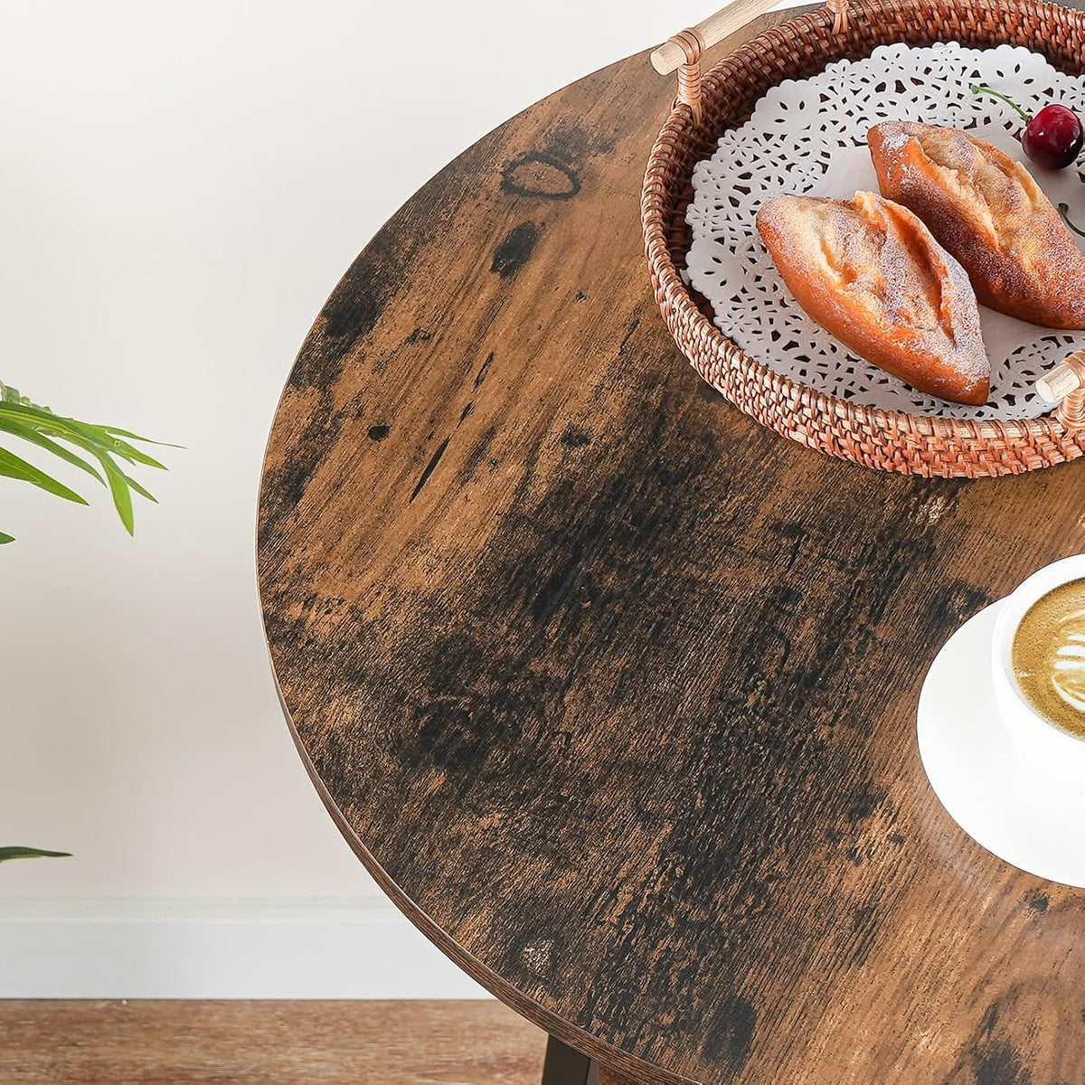 Signature Home Bartafel met 2 Ronde Tafelbladen – Hoge Bistrotafel – Smalle Statafel en Cafétafel – Compacte Bartafel voor Keuken, Woonkamer en Bar – Industrieel Design – Vintage Bruin/Zwart