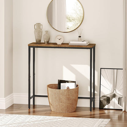 Signature Home Smalle Consoletafel 75 cm – Sidetable & Haltafel voor Kleine Ruimtes – Industriële Wandtafel / Banktafel voor Entree, Hal en Woonkamer – Donkerbruin/Zwart
