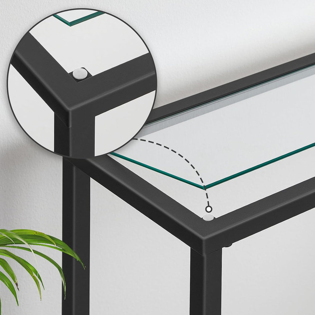 Signature Home Consoletafel met Planken – 100 cm Sidetable met Gehard Glazen Tafelblad – Smalle Haltafel & Bijzettafel – Moderne Opbergtafel voor Hal, Woonkamer en Entree