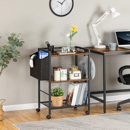 Signature Home Printertafel op Wielen – Verrijdbare Printerstandaard met 3 Niveaus – Printerkast met Verstelbare Planken en Documentenmand – Mobiele Printerwagen met Opbergruimte voor Kantoor en Thuis – 52 x 40 x 80,5 cm
