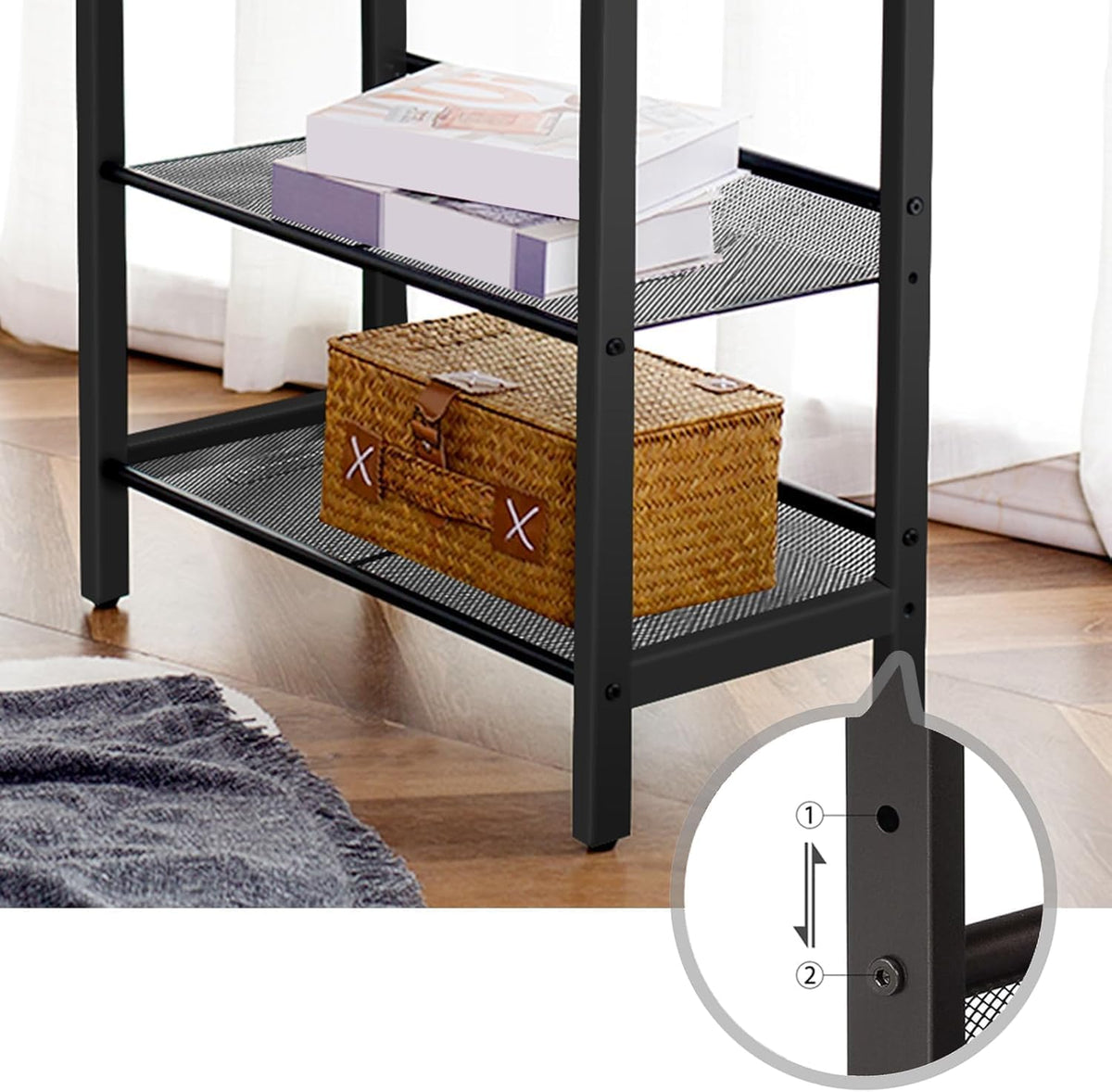 Signature Home 3-Laags Bijzettafel / Nachtkastje met 2 Verstelbare Schuine Planken – Smalle Salontafel met Opbergruimte voor Kleine Ruimtes, Hal, Woonkamer en Slaapkamer – Vintage Bruin/Zwart