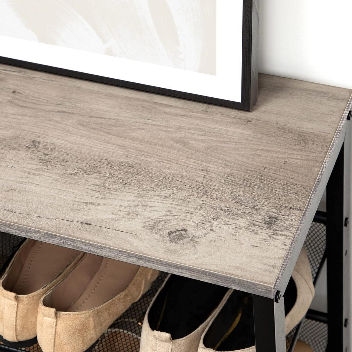 Signature Home 4-Laags Schoenenrek met Verstelbare Rechte of Schuine Planken – Schoenenbank met 3 Metalen Roosterplanken – Stevig Schoenenrek voor Hal, Entree en Slaapkamer – Greige/Zwart
