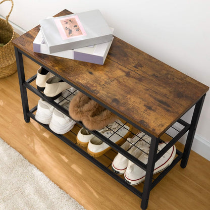 Signature Home Kledingrek met Kledingstang en Opbergplank – Vrijstaand Metalen Garderoberek met Haken – Stevig Industrieel Kledingrek – Multifunctionele Kapstok en Kledingstandaard voor Slaapkamer, Hal en Garderobe – Rustiek Bruin