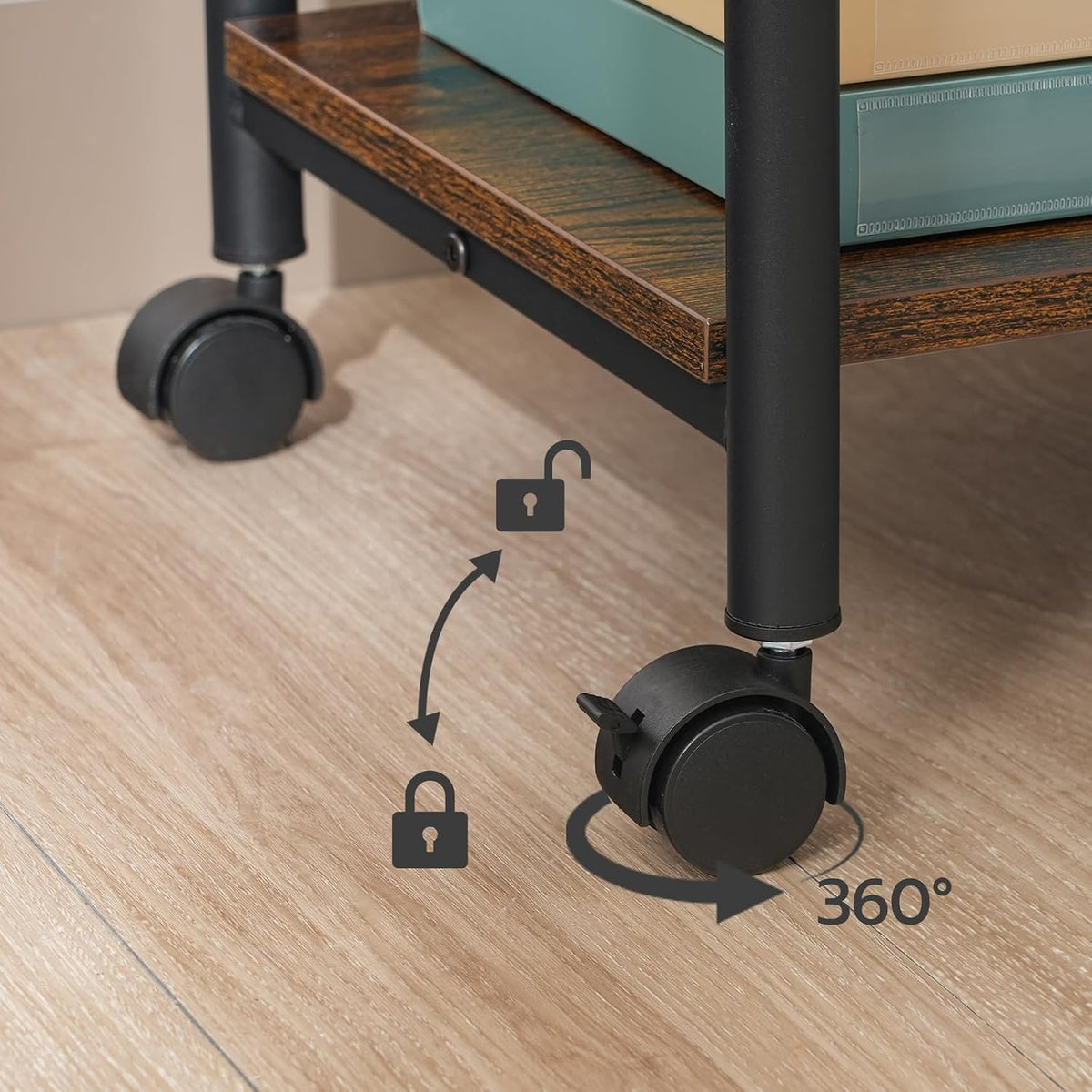 Signature Home Printertafel op Wielen – 2-Laags Printerstandaard met Opbergplank – Verrijdbaar Printerrek met Vergrendelbare Wielen – Stevig Metalen Frame – Industrieel voor Kantoor & Thuis