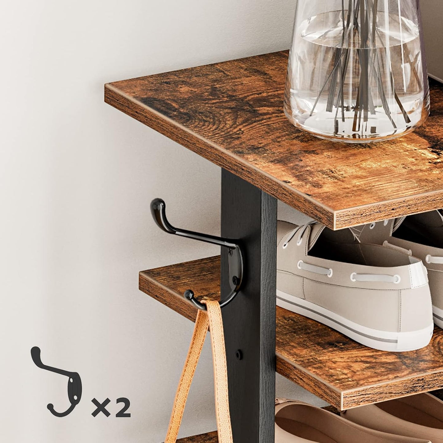 Signature Home Schoenenrek 8 Laags – Smal Schoenenrek 50 cm met 2 Haken – Ruimtebesparende Schoenenkast – Stevig Opbergrek voor Hal, Entree, Woonkamer en Slaapkamer