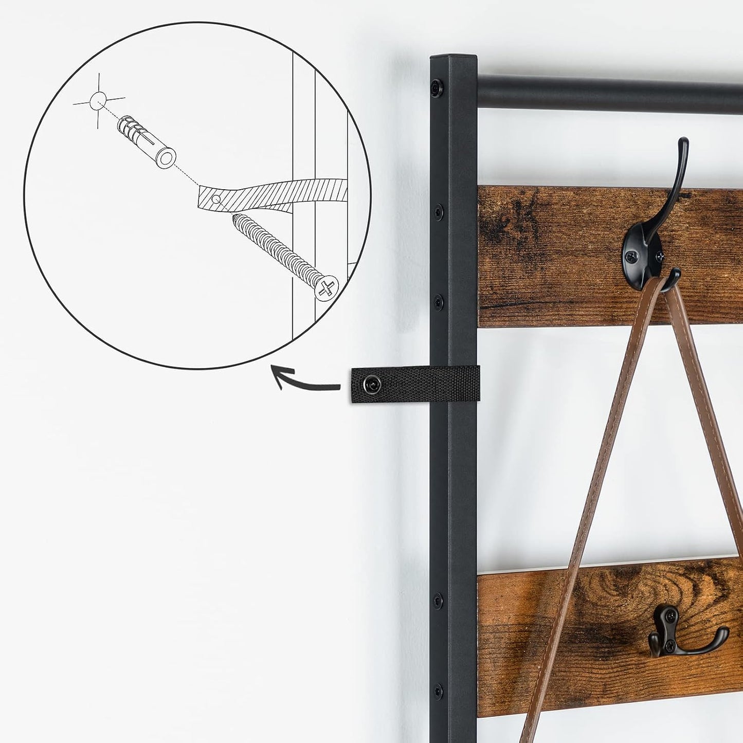 Signature Home Kapstok met Schoenenrek 5 Niveaus – Kledingrek met Garderobe, Vrijstaande Kapstok voor Hal, Entree en Gang, Industrieel Design, Donkerbruin/Zwart