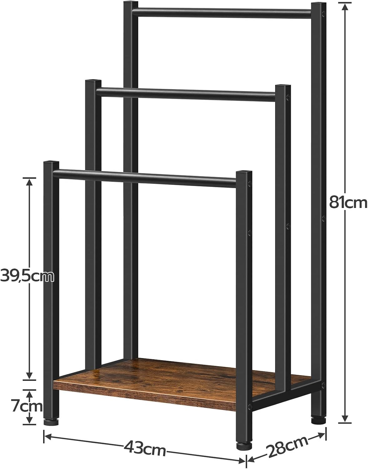 Signature Home Vrijstaand Handdoekenrek met 3 Stangen – Industriële Handdoekhouder & Handdoekladder – Ruimtebesparend Rek voor Badhanddoeken, Kleding, Dekens en Tijdschriften – Voor Badkamer