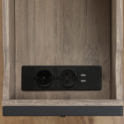 Signature Home Bijzettafel met Oplaadstation en Opbergruimte – Smalle Sofa- en Nachtkasttafel met Opklapbaar Blad – Stopcontacten & USB-poorten – Stevige Bijzettafel voor Woonkamer en Slaapkamer – Greige/Zwart