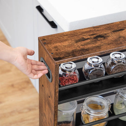 Signature Home Smalle Keukentrolley 4-Laags – Verrijdbare Serveerwagen 45 x 15 x 80 cm – Keukenrek met 360° Draaibare Wielen en Opstaande Randen – Opbergtrolley voor Keuken, Badkamer & Woonkamer – Donkerbruin
