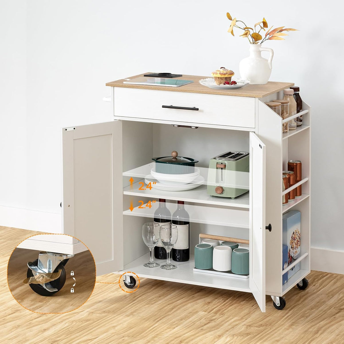 Signature Home Keukentrolley op Wielen met Werkblad en Stopcontacten – Verrijdbaar Kookeiland met Lade en Kruidenrek – Mobiele Keukenkast met Opbergruimte – Keukenwagen en Serveerwagen voor Keuken en Eetkamer – 80,8 x 38 x 86 cm