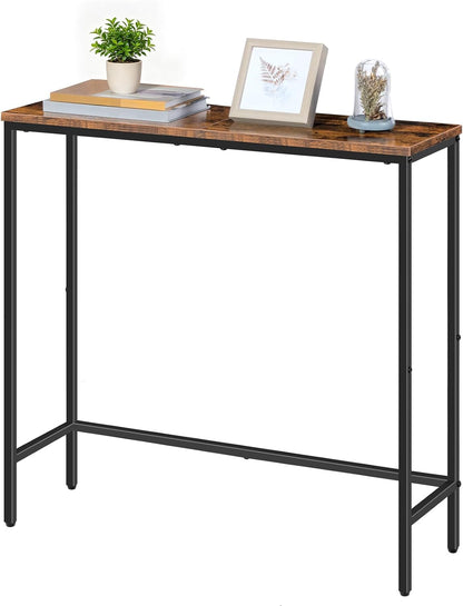 Signature Home Smalle Consoletafel 75 cm – Sidetable & Haltafel voor Kleine Ruimtes – Industriële Wandtafel / Banktafel voor Entree, Hal en Woonkamer – Donkerbruin/Zwart