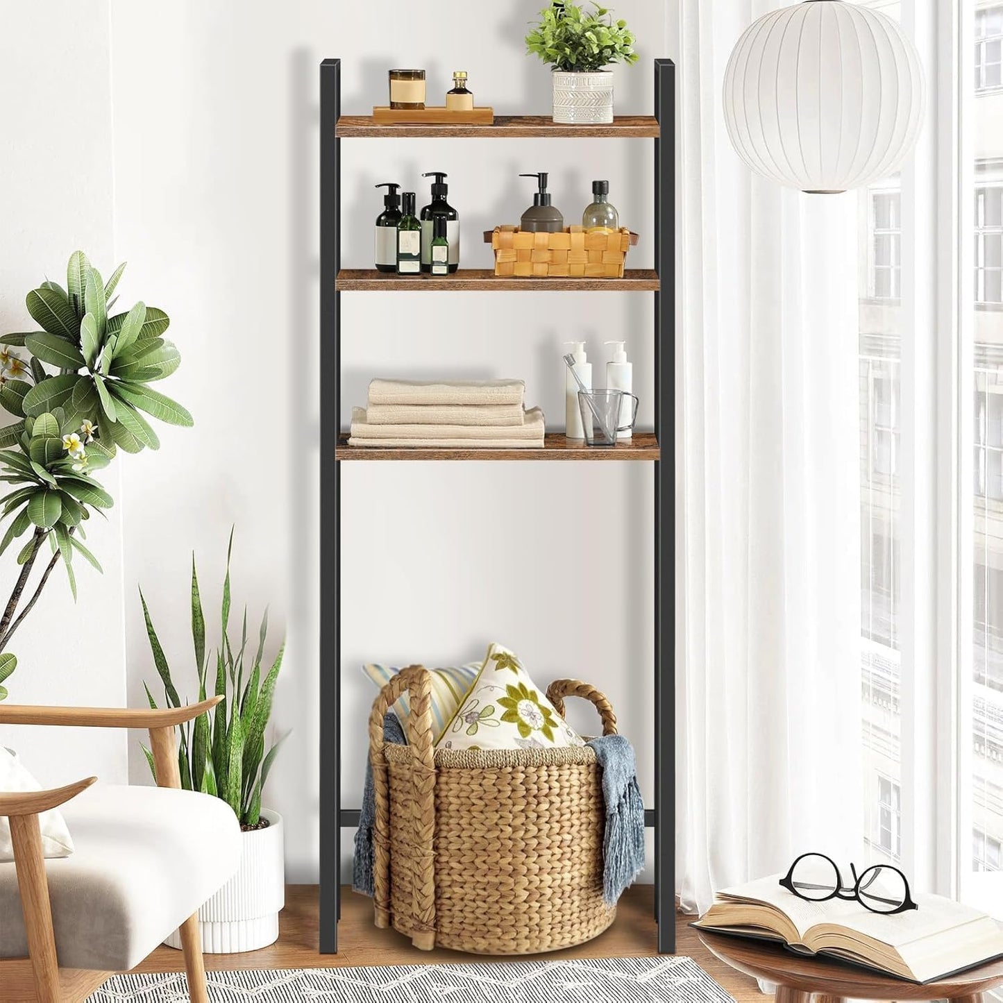 Signature Home Toiletkast / Badkamerrek met 3 planken, Wasmachinerek, Multifunctioneel industrieel rek, Retrostijl, Ruimtebesparend, Eenvoudig te monteren, Donkerbruin