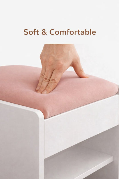 Kaptafel kruk - Make-Up Kruk - Stoel - Krukje Zitmeubelen Gewatteerde Fluwelen - poef met Antislip Voetkussentjes - Wit Roze