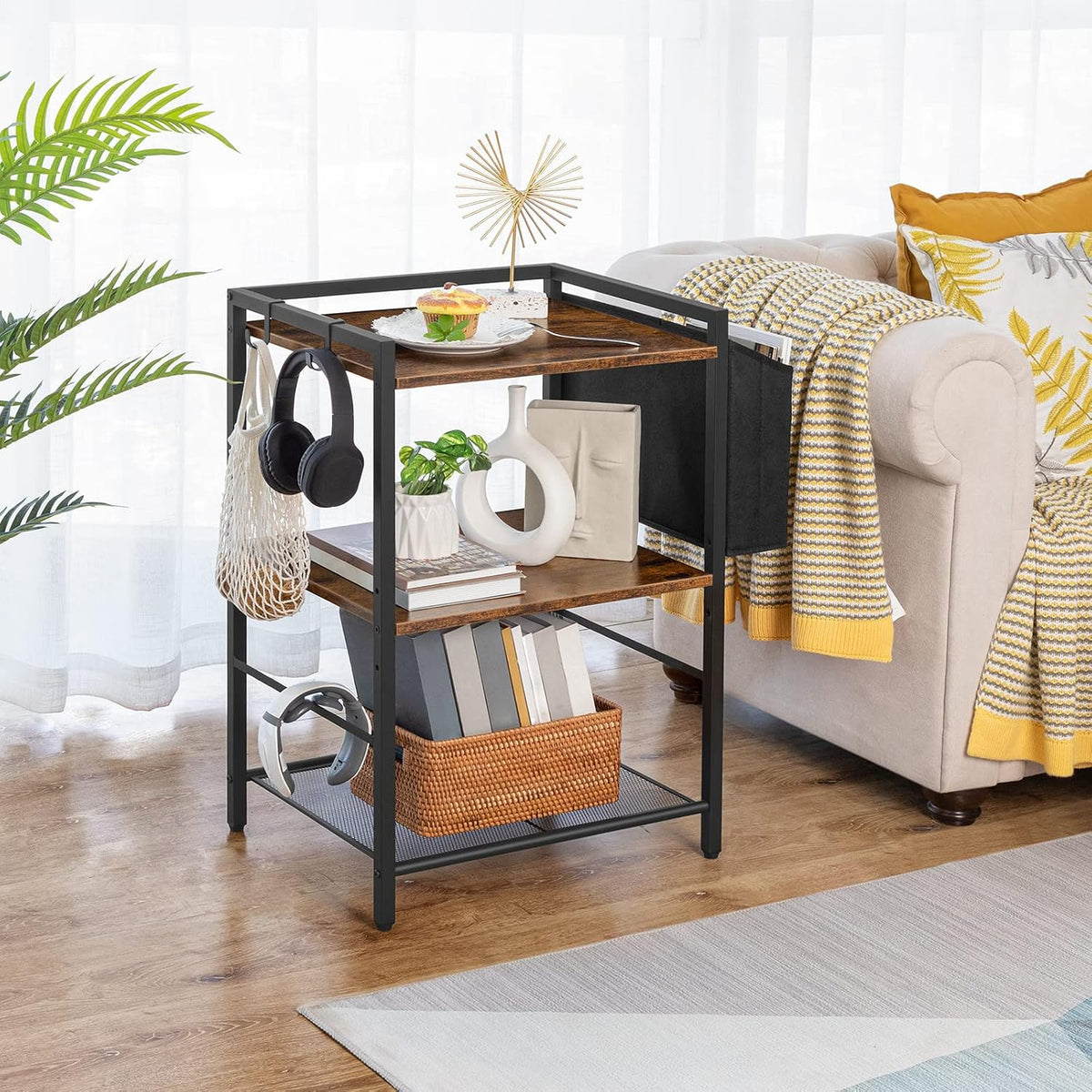 Signature Home Printertafel op Wielen – Verrijdbare Printerstandaard met 3 Niveaus – Printerkast met Verstelbare Planken en Documentenmand – Mobiele Printerwagen met Opbergruimte voor Kantoor en Thuis – 52 x 40 x 80,5 cm