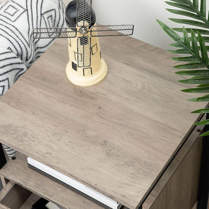 Signature Home Nachtkastje met Stopcontacten en USB-Poorten – Bijzettafel met Lade en Opbergplank – Smalle Sidetable & Salontafel met Oplaadstation – Ruimtebesparend voor Slaapkamer en Woonkamer – Eenvoudig te Monteren
