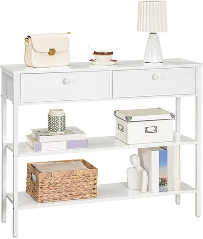 Signature Home Consoletafel met Lade en 2 Opbergplanken, Smalle Haltafel/Sidetable met Stevig Metalen Frame, 100 x 24 x 80 cm, voor Entree, Gang en Woonkamer, Wit