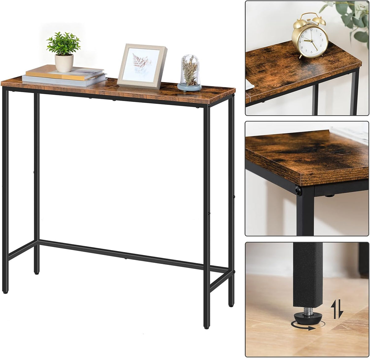 Signature Home Smalle Consoletafel 75 cm – Sidetable & Haltafel voor Kleine Ruimtes – Industriële Wandtafel / Banktafel voor Entree, Hal en Woonkamer – Donkerbruin/Zwart