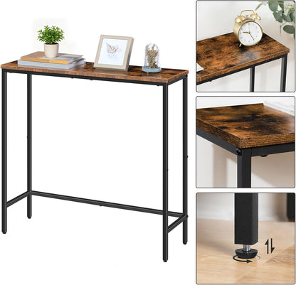 Signature Home Smalle Consoletafel 75 cm – Sidetable & Haltafel voor Kleine Ruimtes – Industriële Wandtafel / Banktafel voor Entree, Hal en Woonkamer – Donkerbruin/Zwart