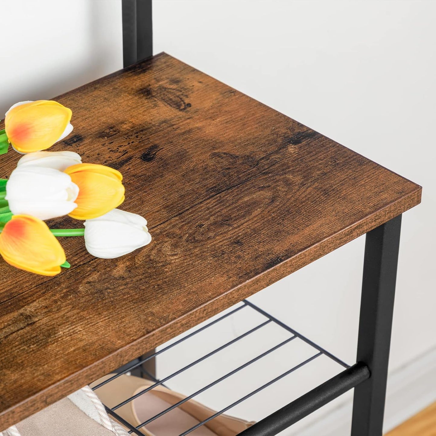 Signature Home Kapstok met Schoenenrek 5 Niveaus – Kledingrek met Garderobe, Vrijstaande Kapstok voor Hal, Entree en Gang, Industrieel Design, Donkerbruin/Zwart