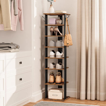 Signature Home Schoenenrek 8 Laags – Smal Schoenenrek met 2 Haken – Ruimtebesparende Schoenenkast – Stevig Schoenenopbergrek met 8 Niveaus – Schoenen Organizer voor Hal, Entree, Woonkamer en Slaapkamer