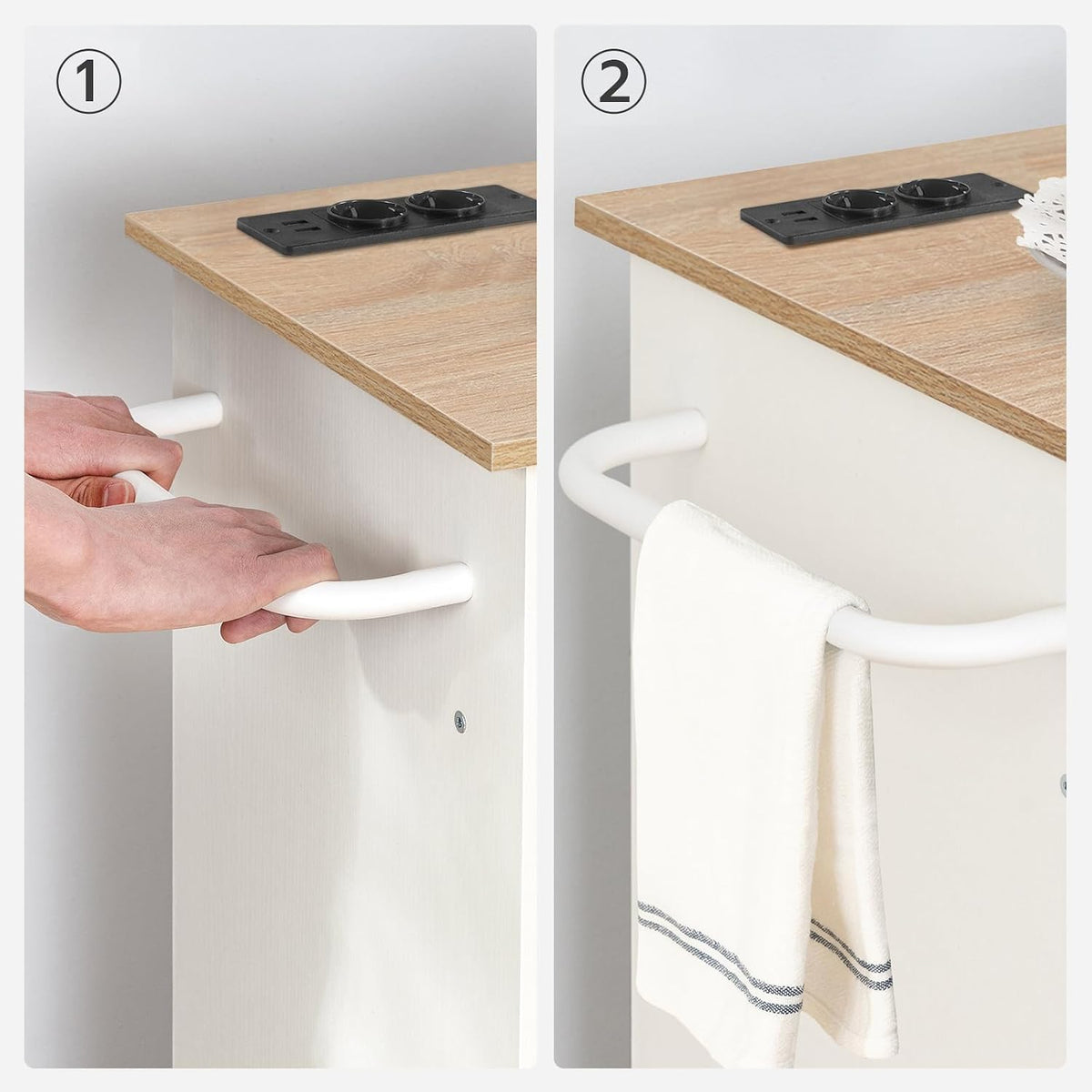 Signature Home Keukentrolley op Wielen met Werkblad en Stopcontacten – Verrijdbaar Kookeiland met Lade en Kruidenrek – Mobiele Keukenkast met Opbergruimte – Keukenwagen en Serveerwagen voor Keuken en Eetkamer – 80,8 x 38 x 86 cm