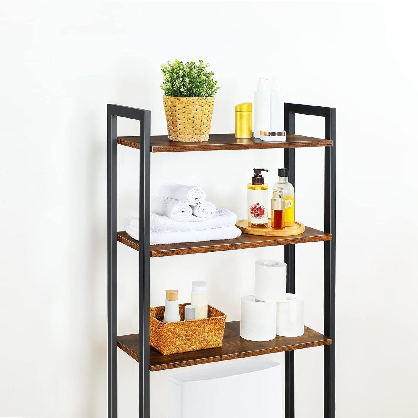 Signature Home Toiletkast / Badkamerrek met 3 planken, Wasmachinerek, Multifunctioneel industrieel rek, Retrostijl, Ruimtebesparend, Eenvoudig te monteren, Donkerbruin