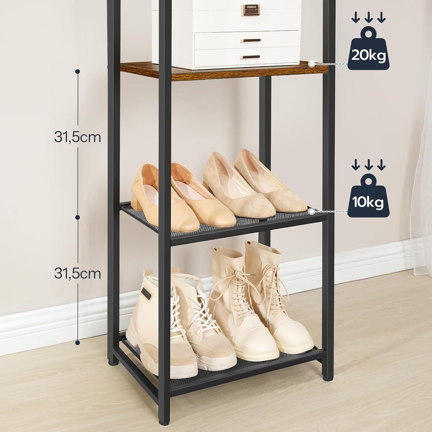 Signature Home Kapstok met Schoenenrek – Multifunctioneel Kledingrek met Schoenenopberger en Opbergrekken – Vintage Bruin/Zwart