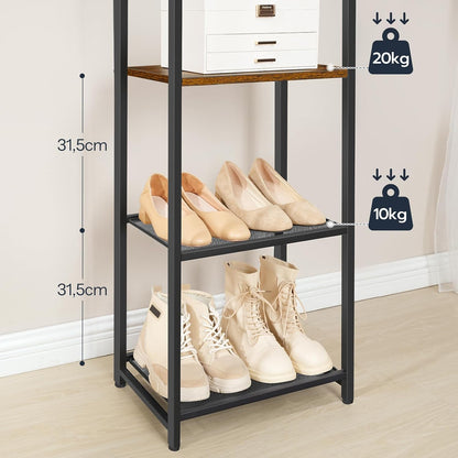 Signature Home Kapstok met Schoenenrek – Multifunctioneel Kledingrek met Schoenenopberger en Opbergrekken – Vintage Bruin/Zwart