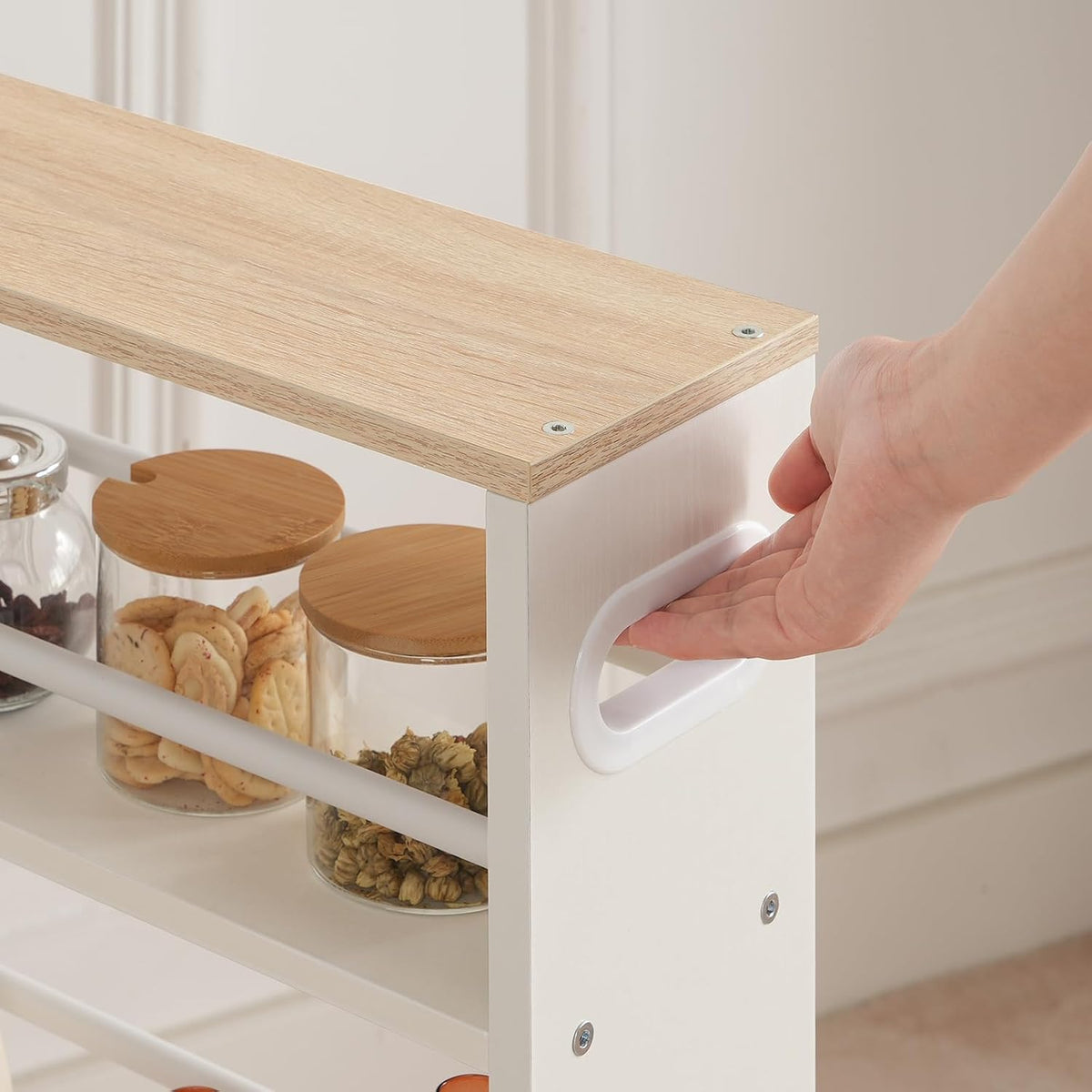 Signature Home Smalle Opbergwagen op Wielen – Uitschuifbare Keukentrolley met Handgreep – Ruimtebesparende Verrijdbare Opbergkar – Multifunctionele Rolwagen voor Kleine Ruimtes, Keuken, Badkamer, Woonkamer en Slaapkamer – Wit