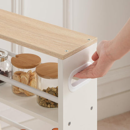 Signature Home Smalle Opbergwagen op Wielen – Uitschuifbare Keukentrolley met Handgreep – Ruimtebesparende Verrijdbare Opbergkar – Multifunctionele Rolwagen voor Kleine Ruimtes, Keuken, Badkamer, Woonkamer en Slaapkamer – Wit