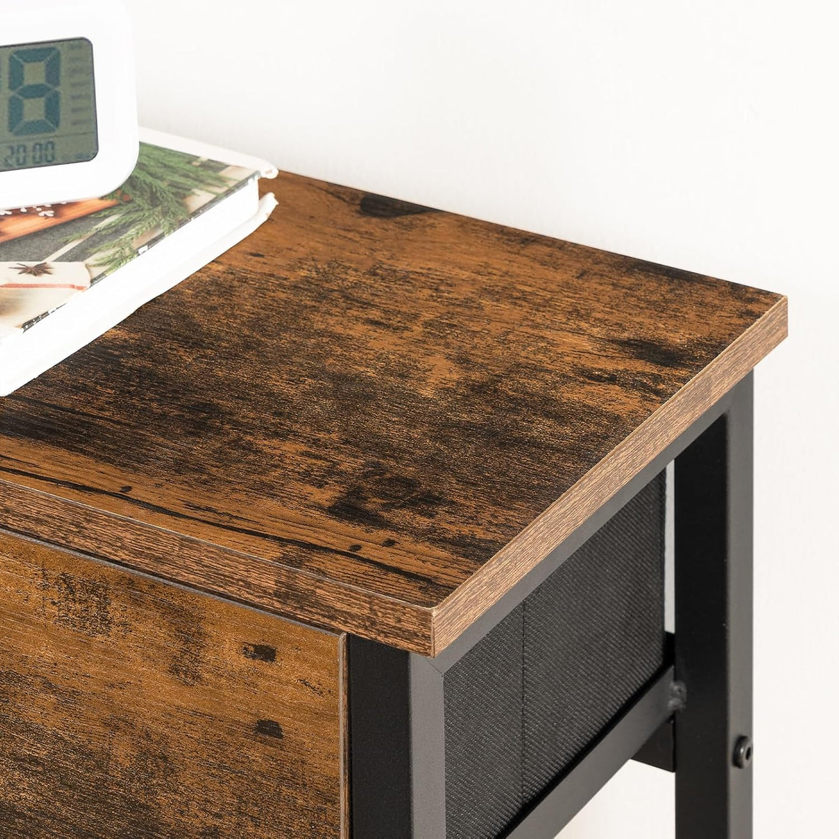 Signature Home Sidetable met 2 Stoffen Lades – Smalle Consoletafel 75 cm – Industriële Haltafel en Wandtafel – Opbergtafel voor Hal, Entree, Woonkamer en Slaapkamer – Vintage Bruin/Zwart