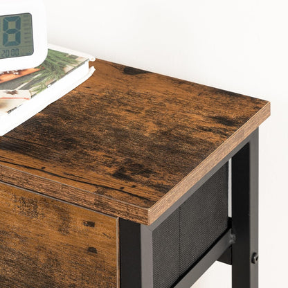 Signature Home Sidetable met 2 Stoffen Lades – Smalle Consoletafel 75 cm – Industriële Haltafel en Wandtafel – Opbergtafel voor Hal, Entree, Woonkamer en Slaapkamer – Vintage Bruin/Zwart