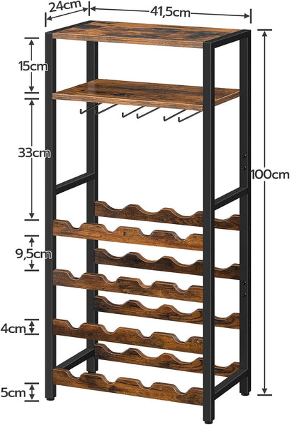 Signature Home Wijnrek voor 16 Flessen – Vrijstaand Flessenrek met Tafelblad en Wijnglashouder – Metalen Wijnflessenhouder & Flessenorganizer – Wijnrek voor Keuken, Bar, Eetkamer en Restaurant