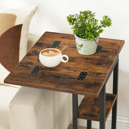 Signature Home C-Vormige Bijzettafel – Opvouwbare Sofa Tafel met Opbergplank – Smalle Salontafel & Snacktafel – Bedtafel voor Woonkamer en Slaapkamer – Ruimtebesparend Design