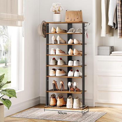 Signature Home Schoenenrek 8 Laags – Smal Schoenenrek 50 cm met 2 Haken – Ruimtebesparende Schoenenkast – Stevig Opbergrek voor Hal, Entree, Woonkamer en Slaapkamer