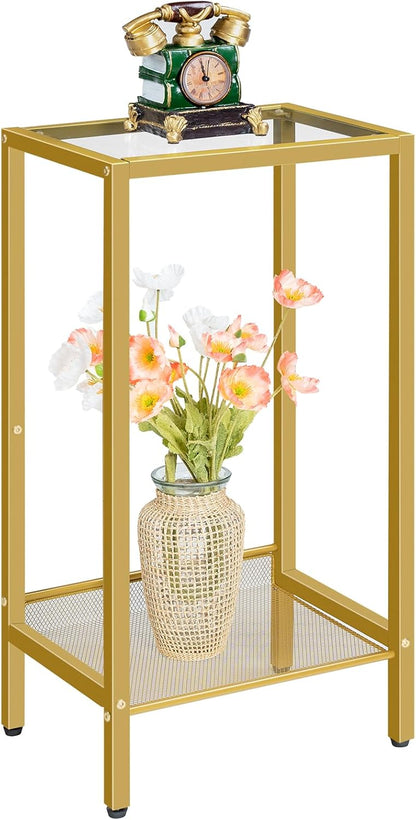 Signature Home Hoge Bijzettafel – Smalle Telefoontafel met Verstelbare Metalen Gaasplank – Nachtkastje & Banktafel – 37 × 27 × 72,5 cm – Industrieel Design voor Woonkamer, Hal en Kantoor