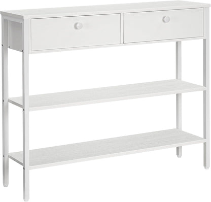 Signature Home Consoletafel met Lade en 2 Opbergplanken, Smalle Haltafel/Sidetable met Stevig Metalen Frame, 100 x 24 x 80 cm, voor Entree, Gang en Woonkamer, Wit